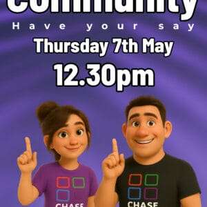 Community event poster for Chase Recovery, Stafford, 7th May at 12:30pm.