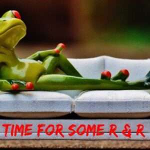 Frog relaxing on a miniature sofa, symbolising rest and recovery for mental health and well-being.