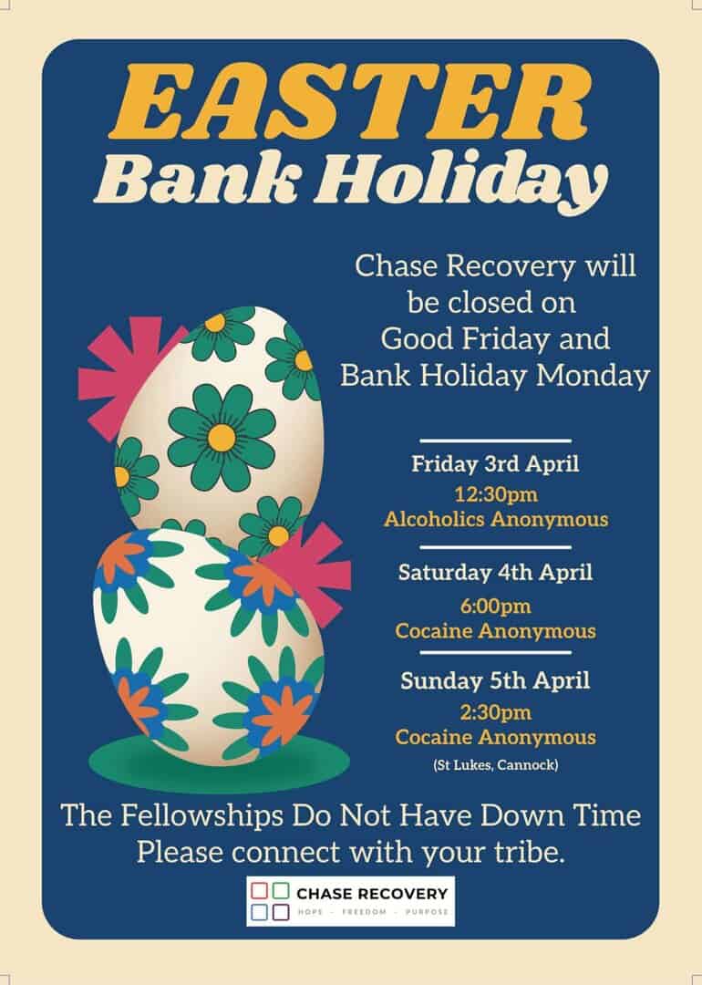 Easter bank holiday closure notice for Chase Recovery services.