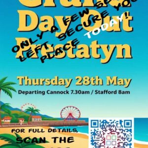 Community event poster for Grand Day Out on 28th May, featuring ferry departures and a QR code.