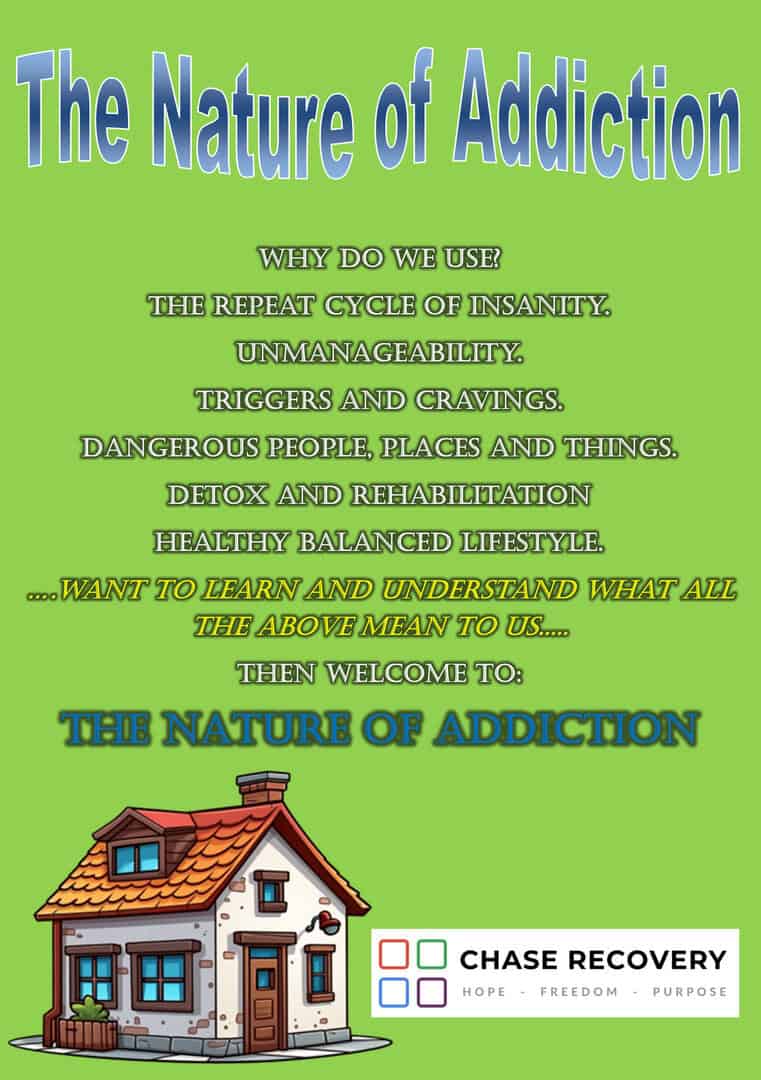 Illustration of a house representing addiction and recovery themes.