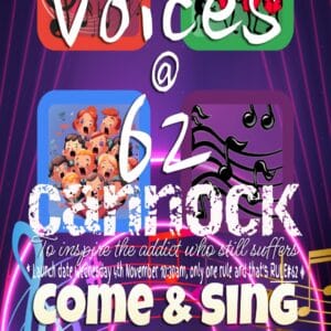 Voices@62 choir performing at Cannock hub for community singing event.
